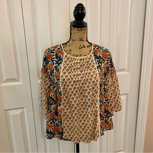 Rachel Zoe Cotton Belle Sleeve Multicolor Floral Boho Blouse